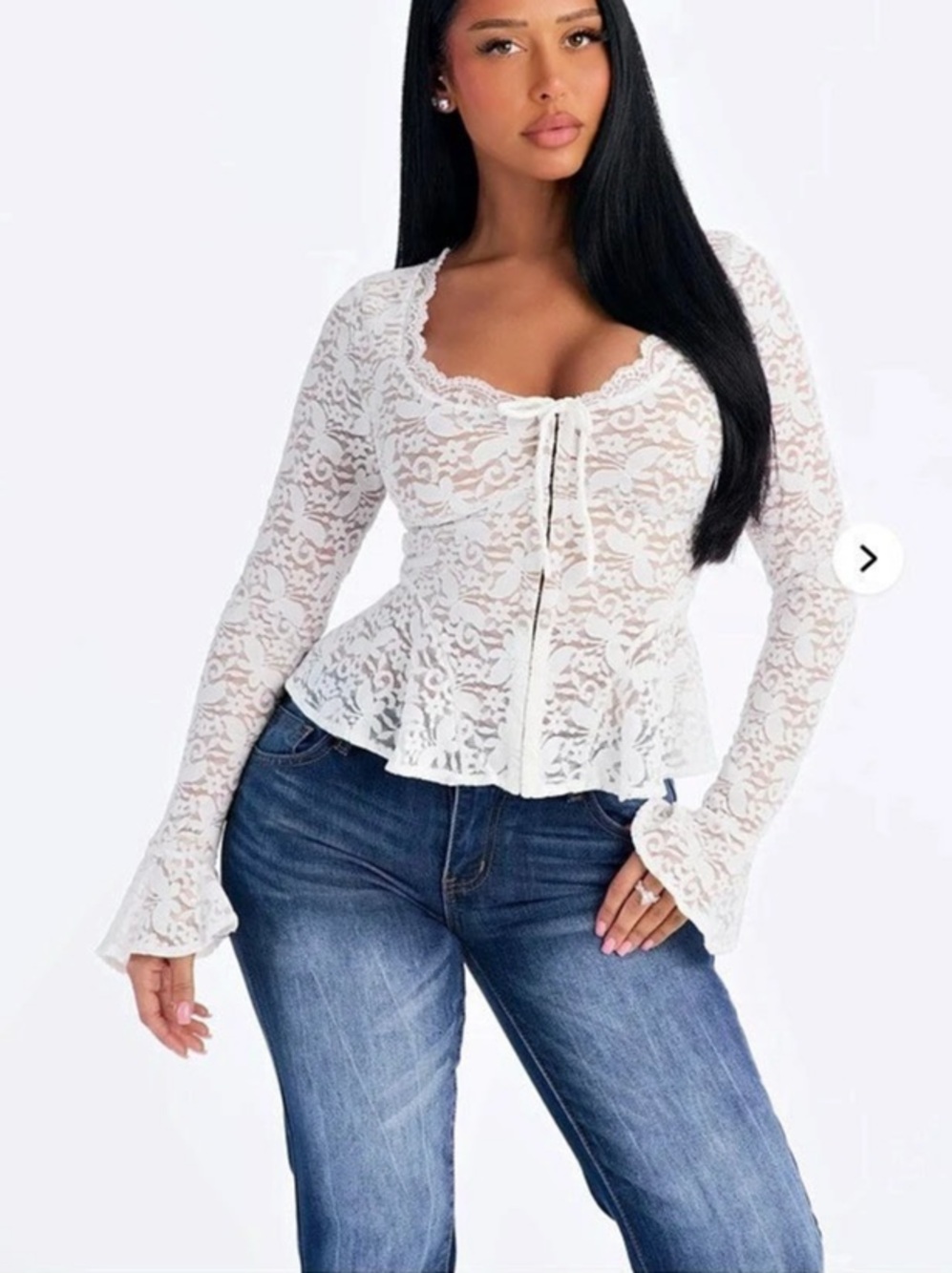 Fashion Nova Sydney Lace Scoop Neck Long Sleeve Top